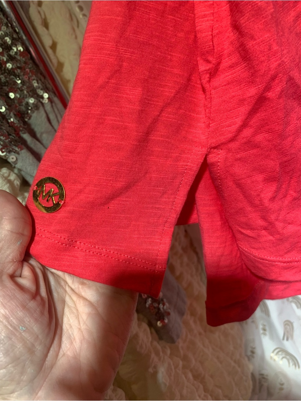 Michael Kors V-Neck Coral Pink Short Sleeve Tee cold shoulder - Picture 6 of 6